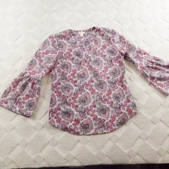 J. Crew Tops - J.Crew Bell Sleeve Popover Top Womens XXS Paisley Print Multi Color
